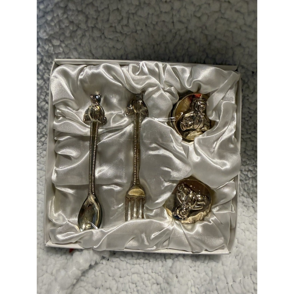 Baby Collection Silverplated Gift‎ Set Spoon Fork Trinket Box Vintage